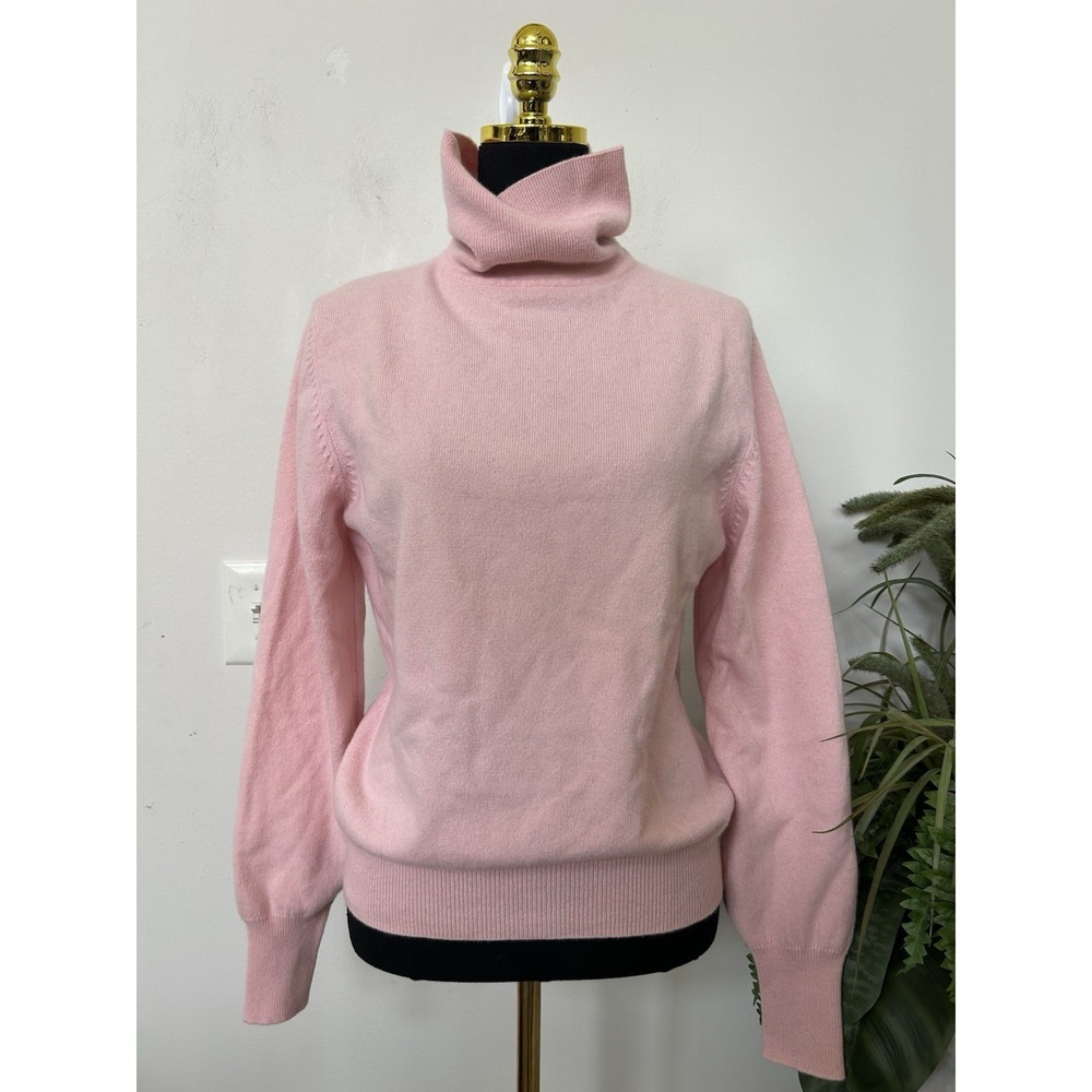 Lands' End 100% Cashmere Pink Turtle Neck Sweater M Knit Soft Girl Preppy Cozy